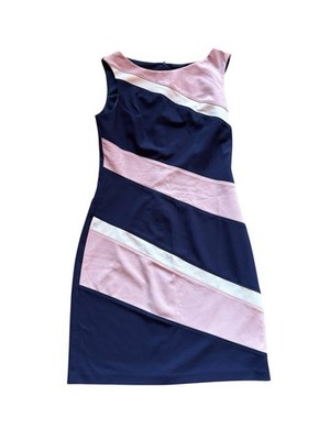  Connected Apparel navy and pink striped bodycon dress 