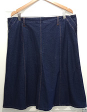 Cotton Traders Navy Denim Casual Skirt UK 20 Women Mid Length Elastic Waist Blue