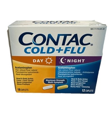 Contac Cold & Flu Day Night Caplets Maximum Strength 28 Ct  Exp 10/27