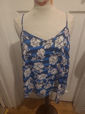 Damen Primark Größe 16 blau/weiß/schwarz Blumenmuster Top
