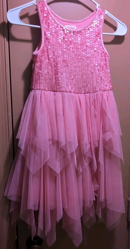 Cat & Jack: Bubble Gum Pink, Sleeveless, Sequin Top, Layered Dress, Size 5