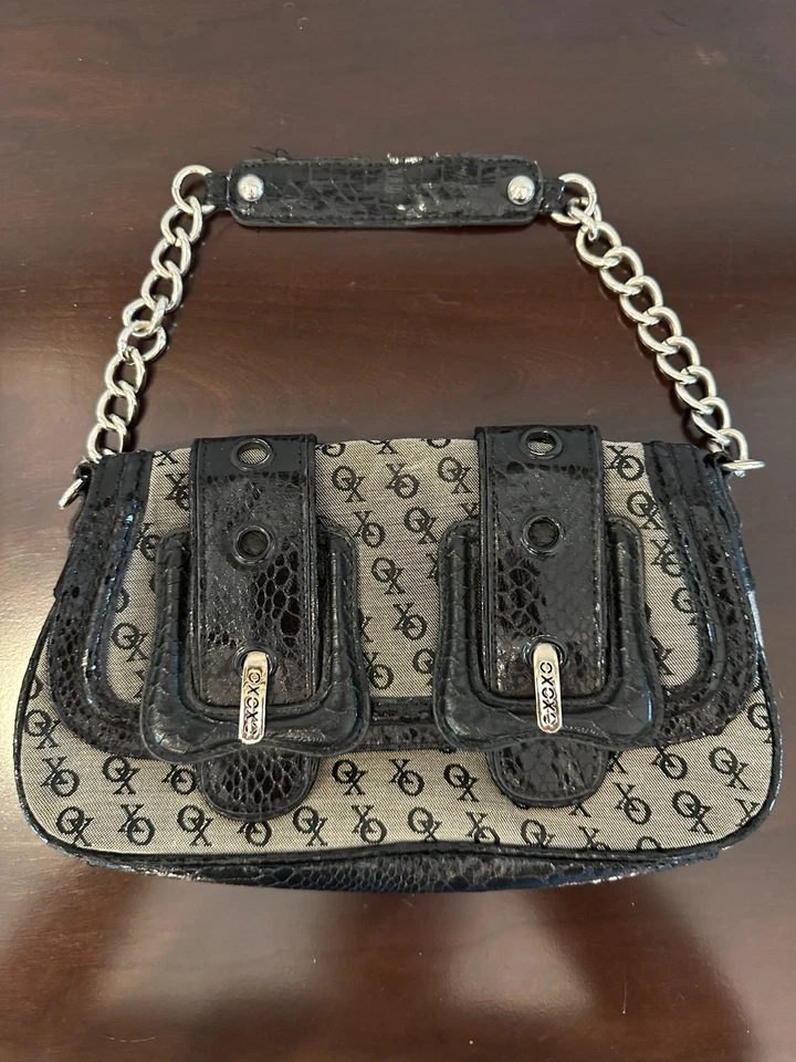 Vintage Small Black & Gray White  XOXO Handbag Purse Inside Pockets Y2K - Image 2 of 4