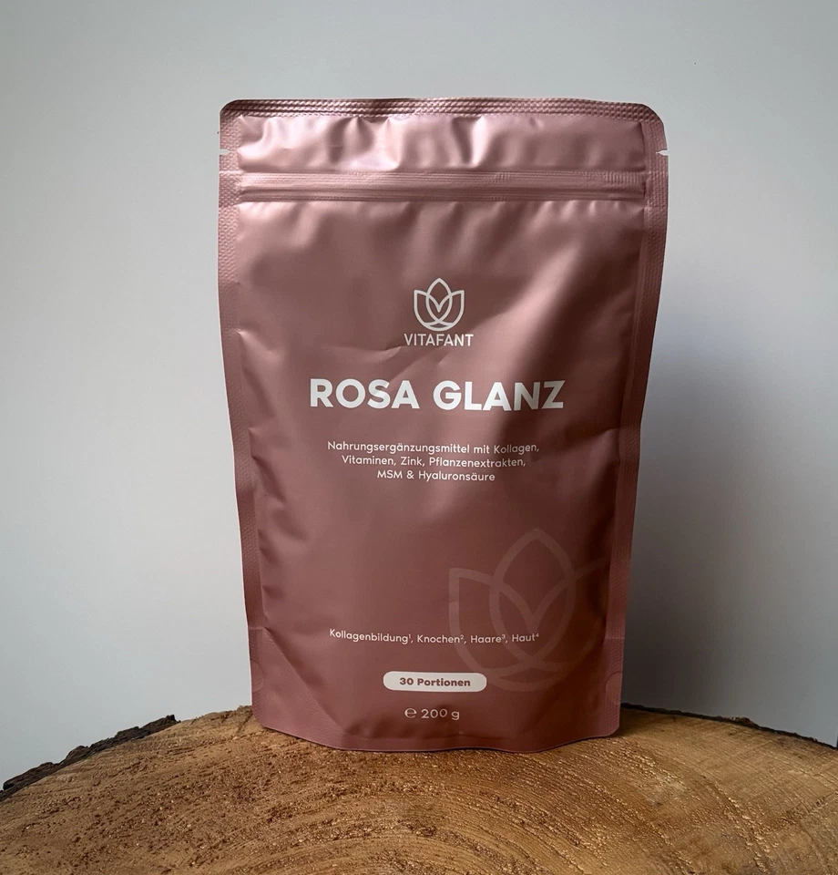 Vitafant-Rosa Glanz Pulver mit Kollagen,Zink,MSM,Hyaluronsäure,Vitaminen