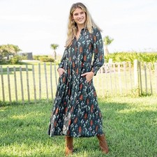 Natural Life Christa Maxi Dress Gray Multi Small Cottagecore Boho Modest