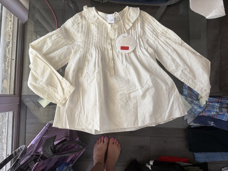 Chloé Girls White Solid Collared Long Sleeve Button Front Blouse Size 6