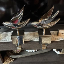 Crate & Barrel Silver Dove Stocking Holder Hanger Hooks Christmas Set of 2