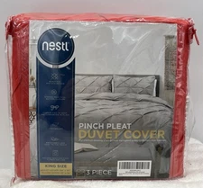 Red Pinch Pleat Duvet Cover Set 3 PCS King Size 104”x90” Pillow Shams 20”x36”