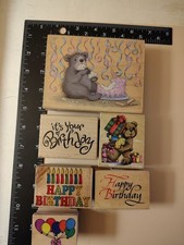 Wood Rubber Stamps birthday Set 5 Lot Of 6