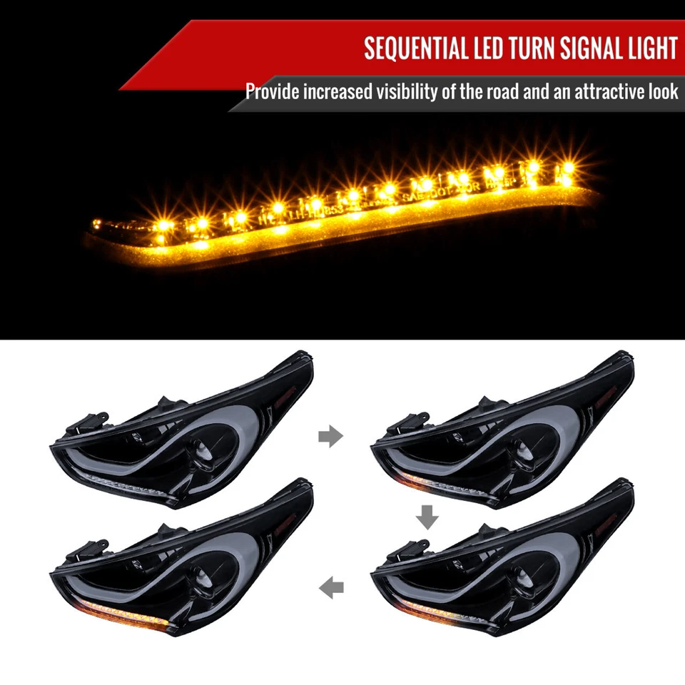 Для 12-17 Hyundai Veloster дымчатый проектор фары последовательный сигнал светодиодный DRL - Изображение 2 из 4