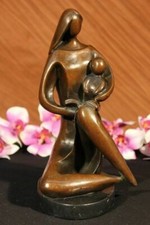 Bronze Sculpture of Mother Baby amp; Daughter Holding Book Signed Milo Deco Deal