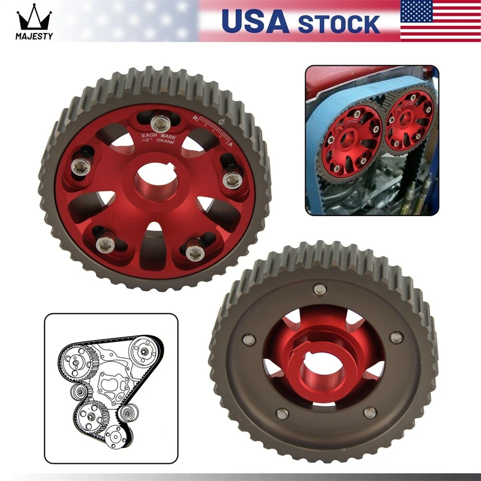 2PCS Adjustable Cam Gears For 93-01 Honda Prelude H22 H22A1 H22A4 DOHC VTEC Red Foto 2 de 4