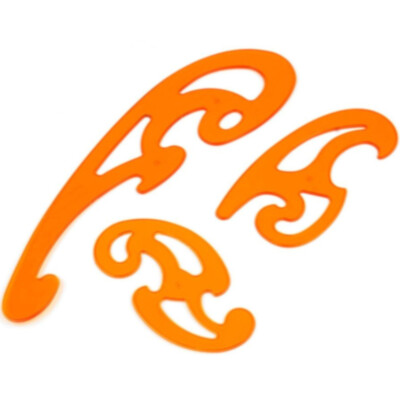 3er Set Burmester Kurvenschablonen aus Kunststoff Orange-Transparent Nählineal