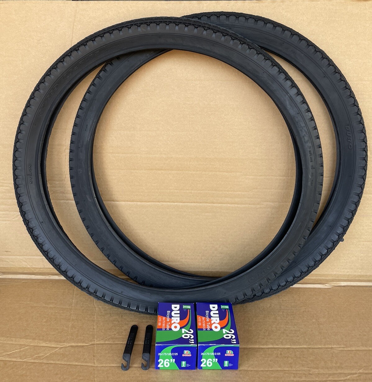 26" x 2.125 Beach Cruiser ALL BLACK Tires and Tubes SET Diamond Thread DURO