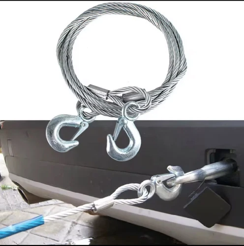 CORDA DA TRAINO 4 METRI PER RIMORCHIO IN ACCIAIO 15MM CAVO FUNE PESO MAX 5 TON