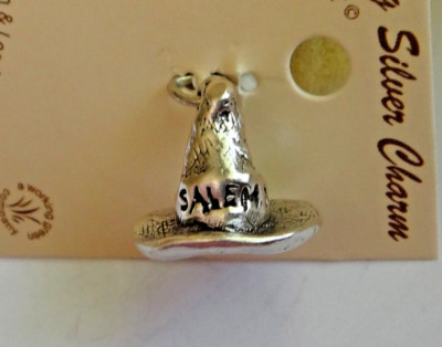 Sterling Silber 3D 14x15mm Hexenhut sagt Salem MA Massachusetts drauf Charm!