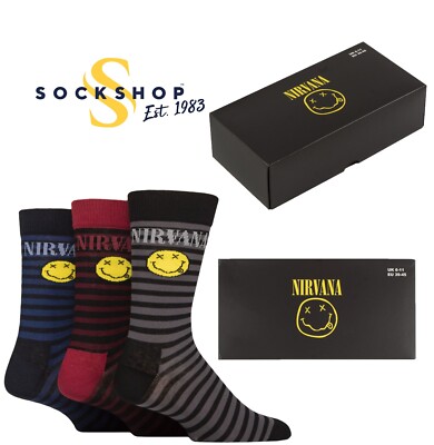 Nirvana Socks Grunge Rock Fans Gift Box Cotton SOCKSHOP Music Collection- 3 Pack
