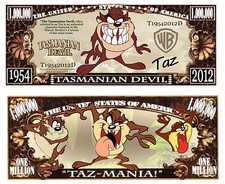 Taz ~ Tasmanian Devil Million Dollar Bill Funny Money Novelty Note + FREE SLEEVE