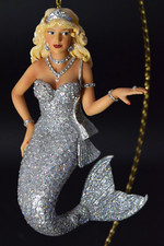 2010 DECEMBER DIAMONDS ZIRCONIA ORNAMENT 6" TALL MERMAID SPARKLING SILVER BLING