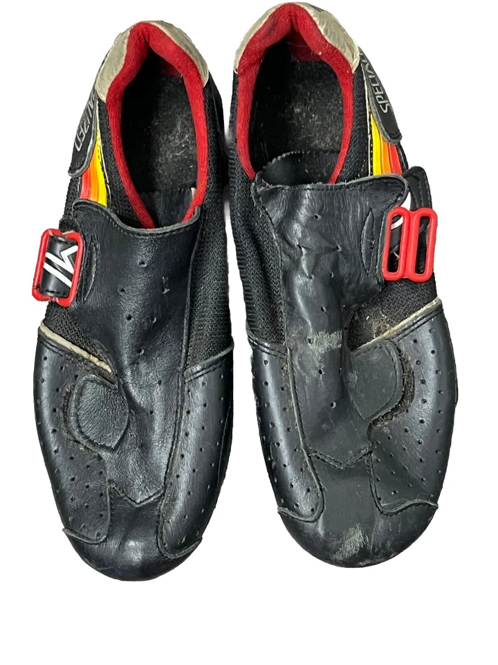 Specialized Cycling Vintage 80s Bike Shoes Click In Leather Black Rainbow EU 38 - Image 2 of 4