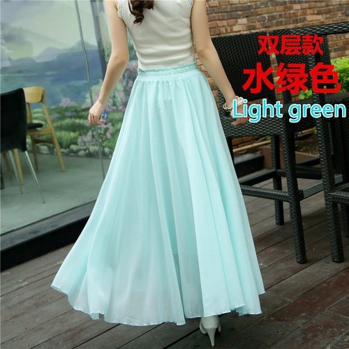 Women Lady Chiffon Long Skirt A Line Elastic High Waist Swing Boho Beach Fashion - Picture 5 of 14