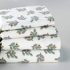 Northwoods Lodge Cabin Twin Queen King Sheets Evergreen Pinecone Flannel Sheet