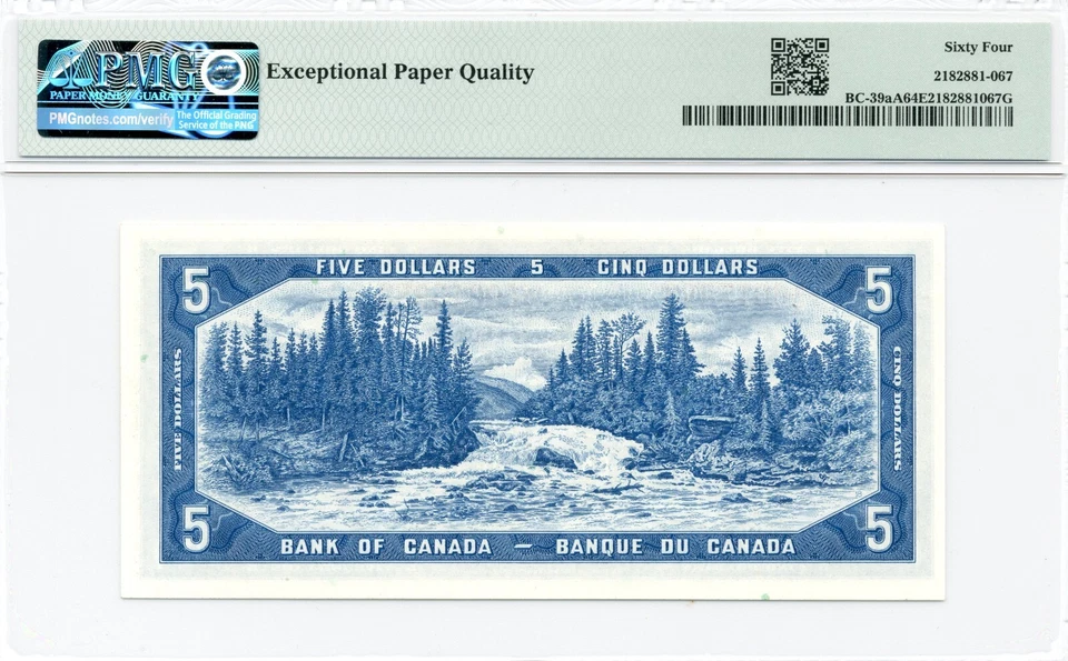 1954 $5 Bank of Canada BC-39aA Replacement *A/C - PMG Choice UNC64 EPQ - Image 2 of 2