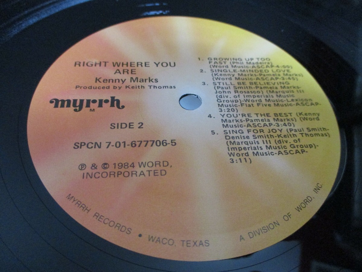 1983 KENNY MARKS Right Where You Are LP Myrrh Christian Rock Orig