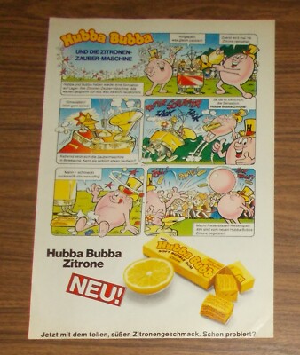 Seltene Werbung HUBBA BUBBA und die Zitronen-Zauber-Maschine Comic 1983
