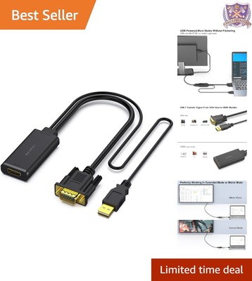 VGA to HDMI Adapter 1080P Compact Converter with Audio for Projector/TV Use