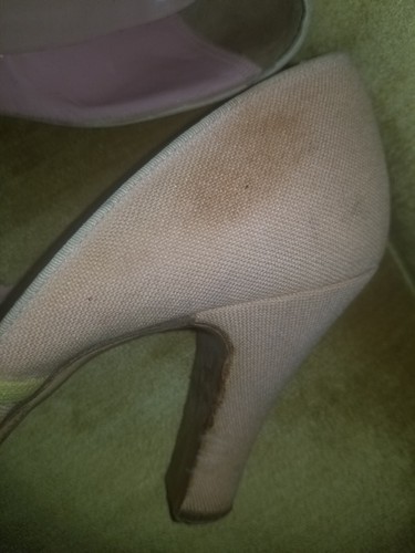 1940s TWEEDIES Peep Toe Platform Womens Vintage Shoes Heels Pumps pastel Cloth 7 - Picture 9 of 18