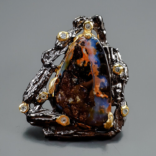 Handmade  Not Enhanced Boulder Opal Brooch 925 Sterling Silver  /NB23264