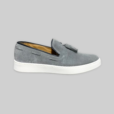Sneaker Slippers mit Bonbon Slipper Flecht Grau Wildleder Made in Italy 41