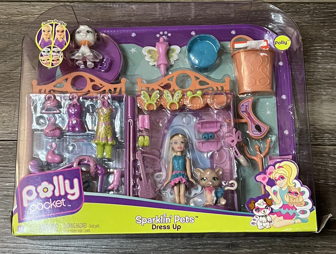 Polly Pocket Sparklin' Pets 3 Bunny Rabbit, Puppy Dog, & Monkey