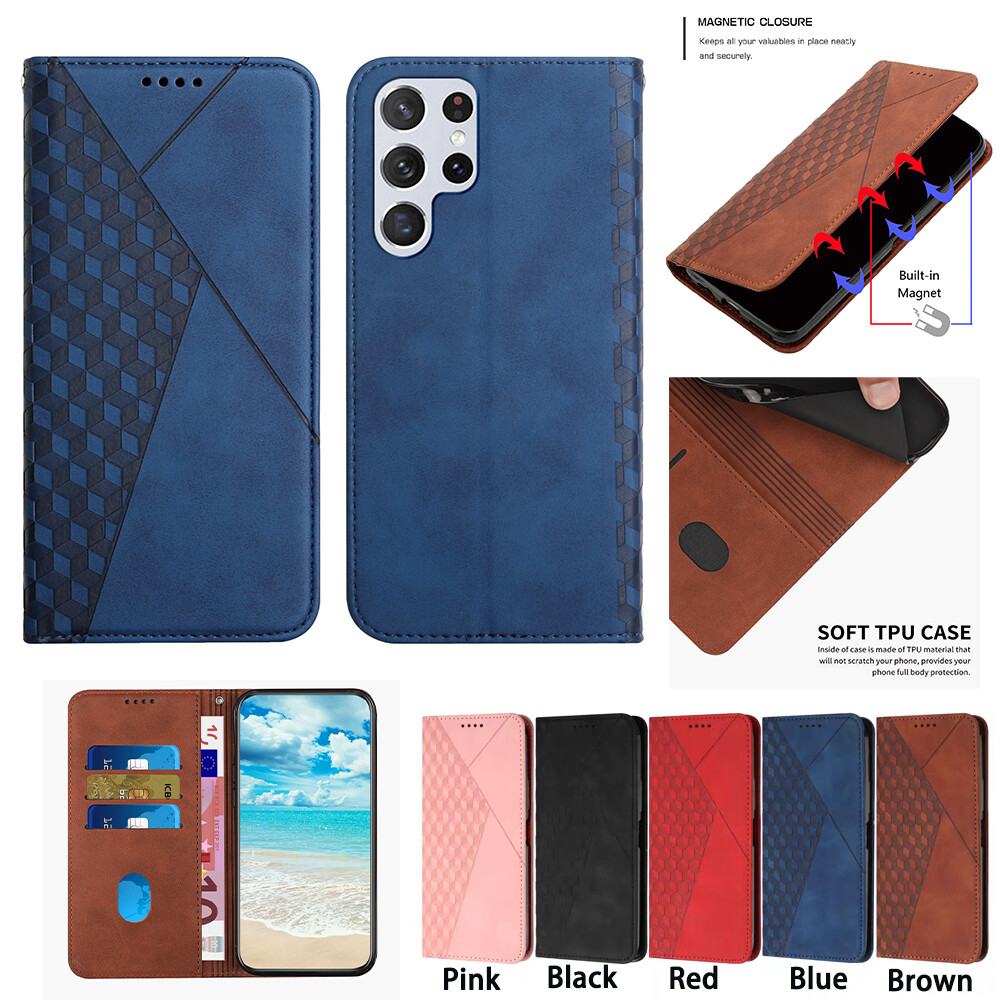 Magnetic Leather Wallet Case for Samsung S23 S22 S21 S20 Ultra & S20 FE with Flip Stand
