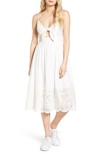 NEW J.O.A. Eyelet Cotton Tie Front Midi 