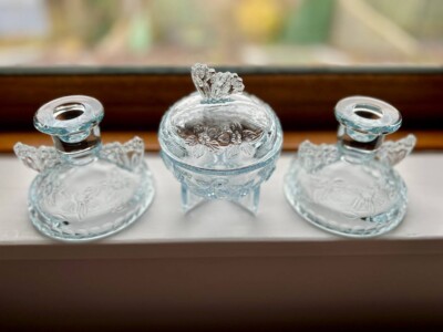 blue glass dressing table set Art Deco Blue Glass Dressing Table Set  Tort And Tiger