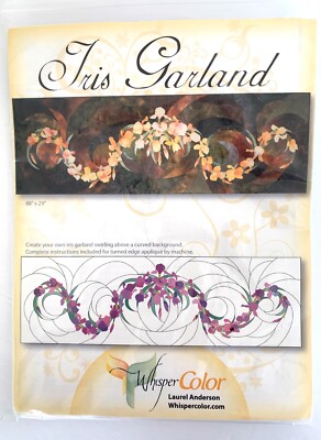Whisper Color Iris Garland Applique Quilt Pattern by Laurel Anderson 88'' x 29''