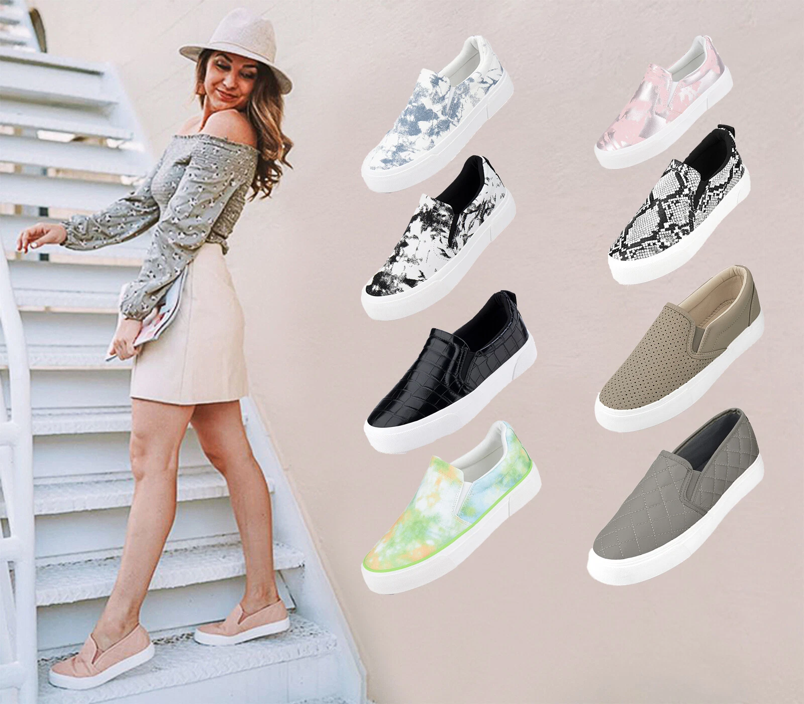 JENN ARDOR Slip On Sneakers Women Memory Foam Sports Walking Loafers Flats