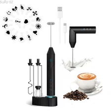 Handheld Milk Frother USB Rechargeable With 2 Heads Coffee Whisk Foam Mixer