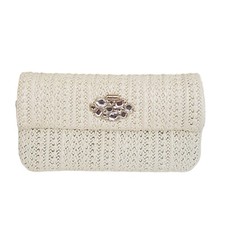 Pochette Liu Jo avorio vimini piccola foderata strass tasche 8" sera formale