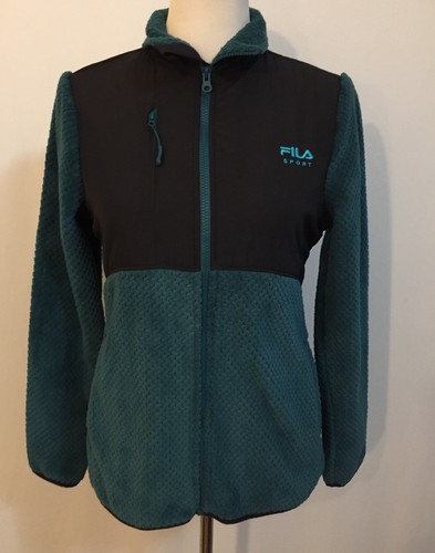 Chaqueta deportiva FILA para mujer verde y negra de lana con cremallera talla S perfecta para otoño - Imagen 2 de 8