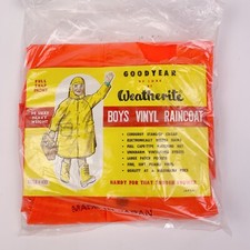 Vintage Goodyear De Luxe Weatherite Boys Vinyl Raincoat Neon Orange Japan New