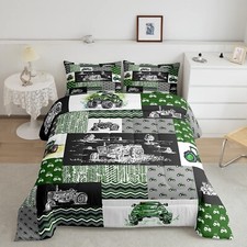 Tractor Bedding Set Twin Size Equipment Trucks Comforter Set Farmhouse Harves...