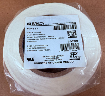 Brady THT-53-423-3 Label 2''x .5'' White Gloss Finish 3,000/Roll Harsh Environment