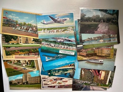 Lot of 39 VTG UNUSED Postcards in Sleeves: linen/CurTeich/etc. 1930s thru '70s