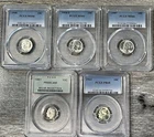 Collection Of 5 SILVER Roosevelt Dimes. All PCGS Graded MS/PR 66 One Price
