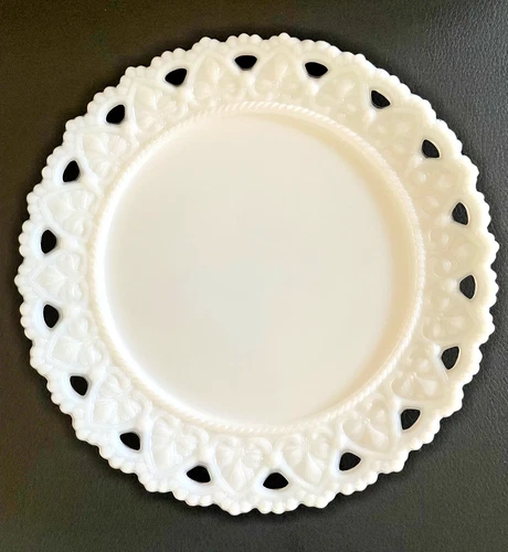 Milk Glass White Plate Heart Lace Edge 7.25" Vintage