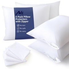 4 Pack Pillow Protectors with Zip Queen Size Pillow Cases Set of 4 Wrinkle Fa...
