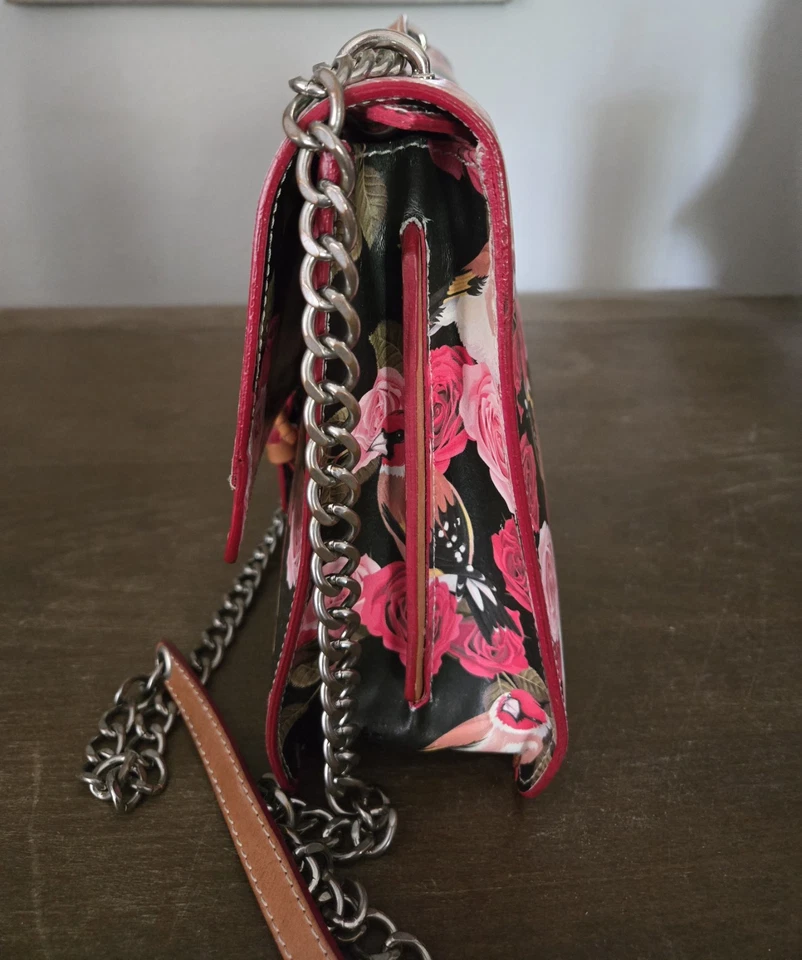 Bandolera Cavalcanti Italiana Cuero Rojo Rosa Rojo Petirrojo Floral. Nuevo sin etiquetas Foto 3 de 4