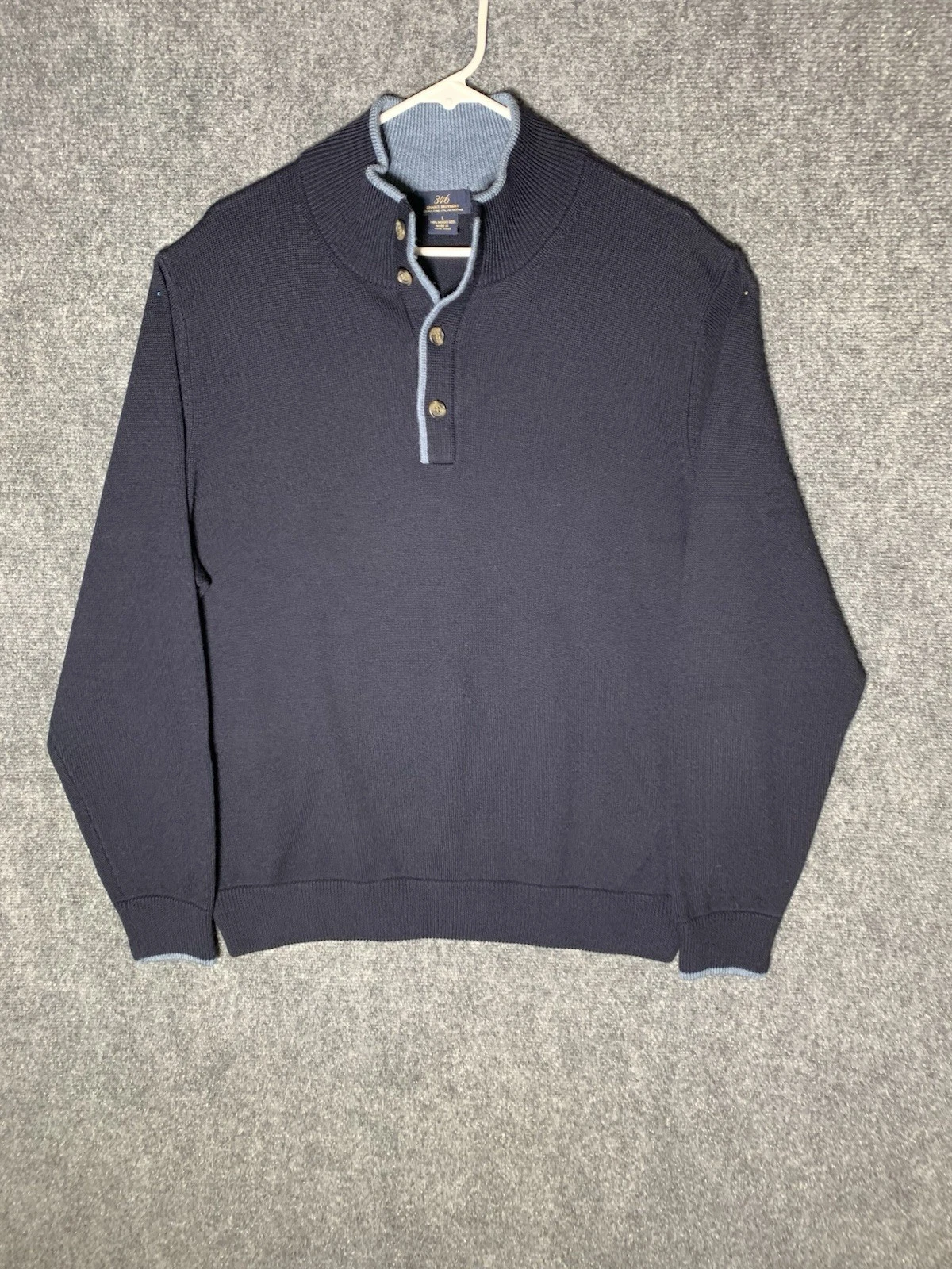 Brooks Brothers Sweater Men Large Blue Henley Neck Knit Mock Neck Merino Wool